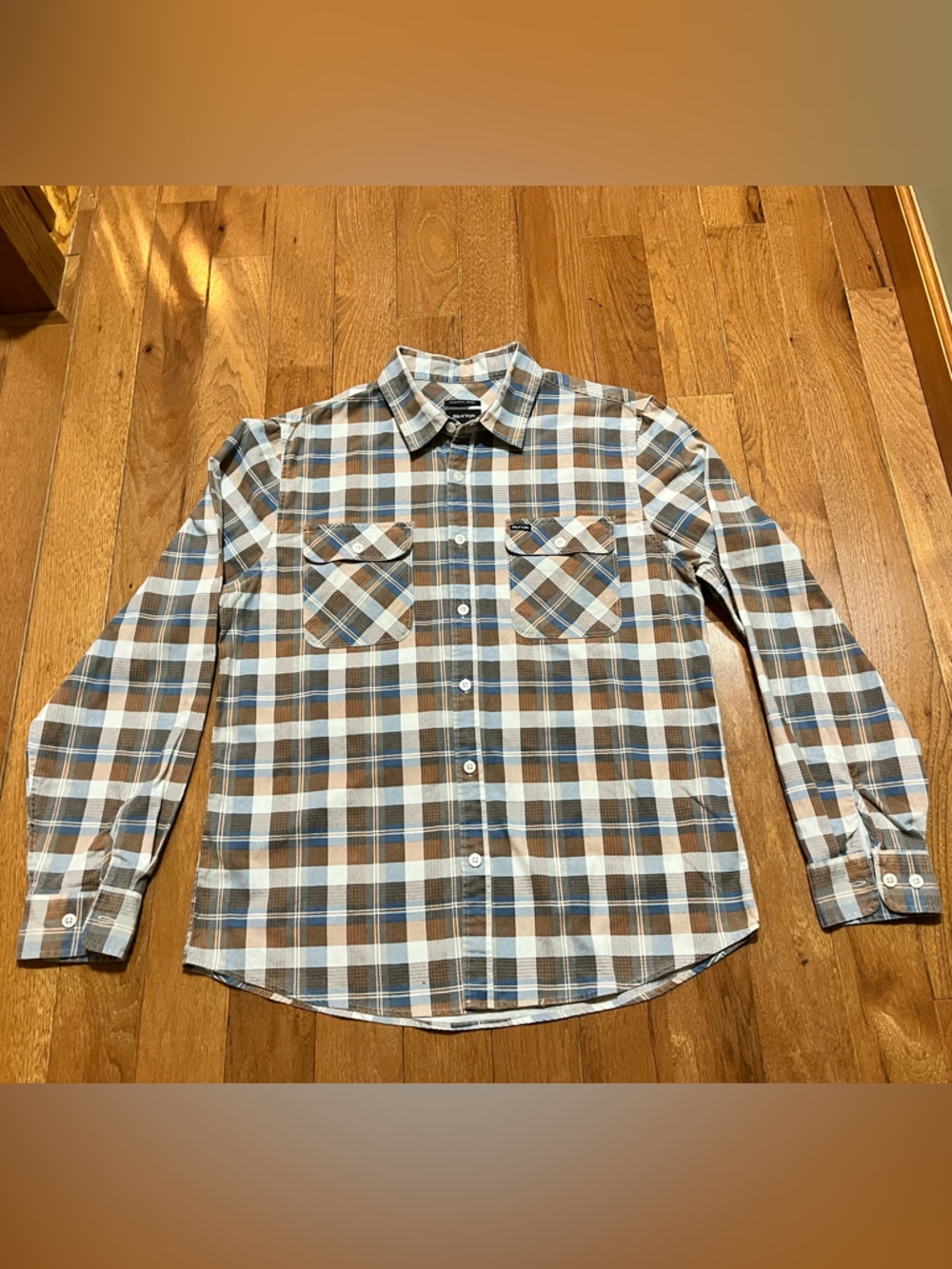 Brixton Bowery Plaid Brown, Blue & White Plaid Button-Down Shirt